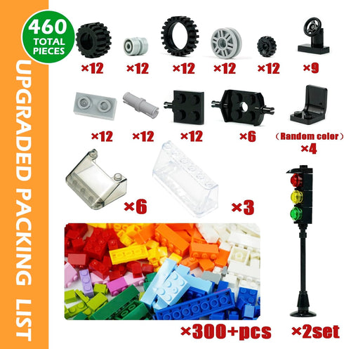 Sets 400pcs BroTex Wheels and Axles with Steering Wheels& &Windshield&Traffic Light, Over Classic Bricks Pieces and Car