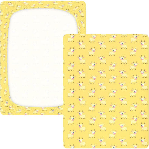 miaozhen 1 Pack 52x28 Cotton Crib Sheets for Baby Boys Girls Soft Comfy Anime Goat Pastel Yellow Children Crib Sheet