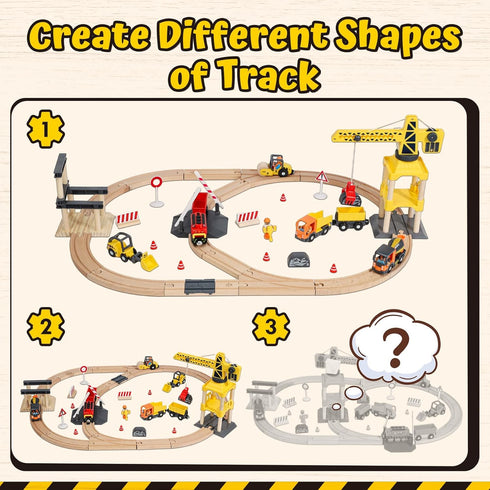 68PCS Set Set 2-4, Playset 3 Lehoo Castle Wooden Train - Toy Train for Toddlers Wooden Train Track for Kids w/Crane