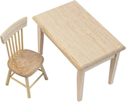 AUEAR 5 Pack Miniature Dining Table Chair Wooden Furniture Accessories Set