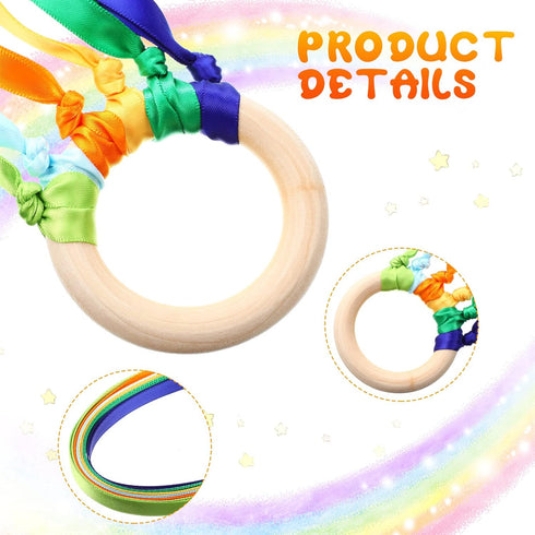 Gift(24 Junkin Ribbon Rings Hand Kite Waldorf Toys Dancing Wrist Ribbons Rainbow Streamers with Wood Ring Educational