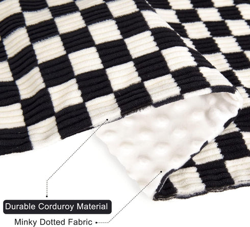 30x40 Inches Baby Blanket for Boys Comfy Durable Corduroy Toddler Blanket with Double Layer Dotted Backing Checkerboard
