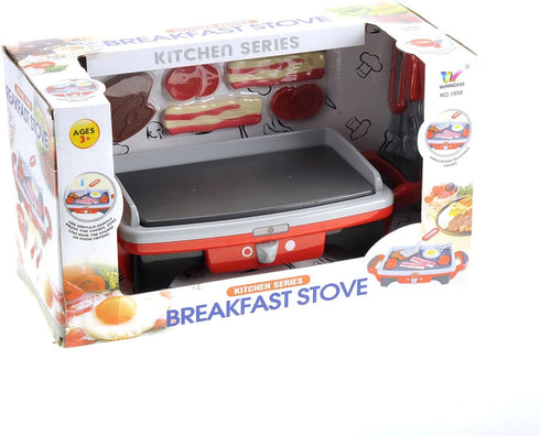 Playset 4-8, Set PowerTRC Breakfast Kids Toy Grill for Ages Cooking Toys Play Grill for Kids, Pretend BBQ Grill
