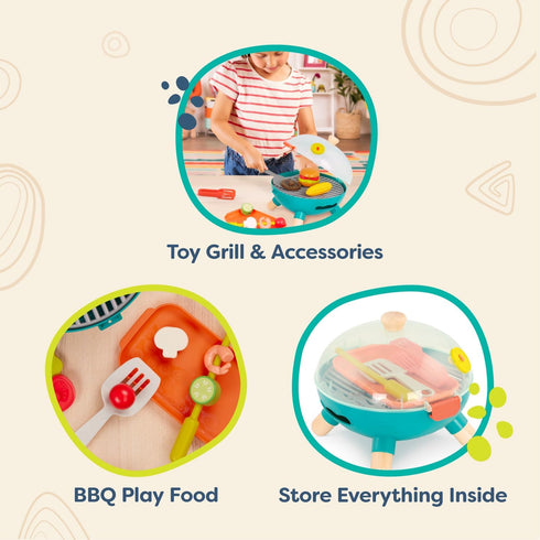B. toys Mini Chef BBQ Grill Playset, Pretend Play Toy Grill & Food Set for Kids 3 Years + (16 Pcs)