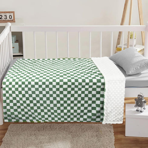 3D Checkerboard Grid Toddler Blanket, Soft Cozy Corduroy Bed Blanket with Stripe Chessboard Design, Infant Newborn