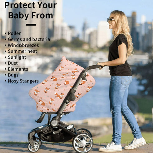 Soft Pink Fox Multi-Use Baby Car Seat Canopy for Newborns - Ideal Nursing Cover