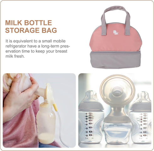 Portable Breast Milk Storage Bag Insulated Cooler Tote for Nursing Moms, Gray-Pink Thermal Milk Bottle Organizer