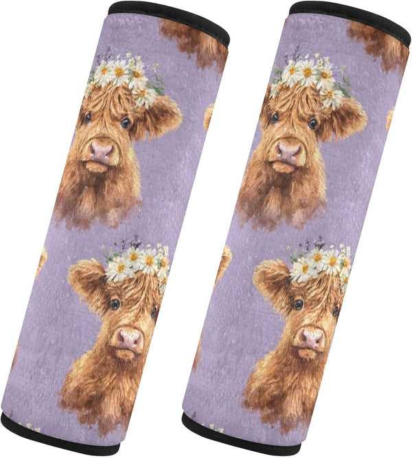 Vdsrup Seat Belt Covers 2 Pack Daisy Crowns Baby Highland Cows Car Seat