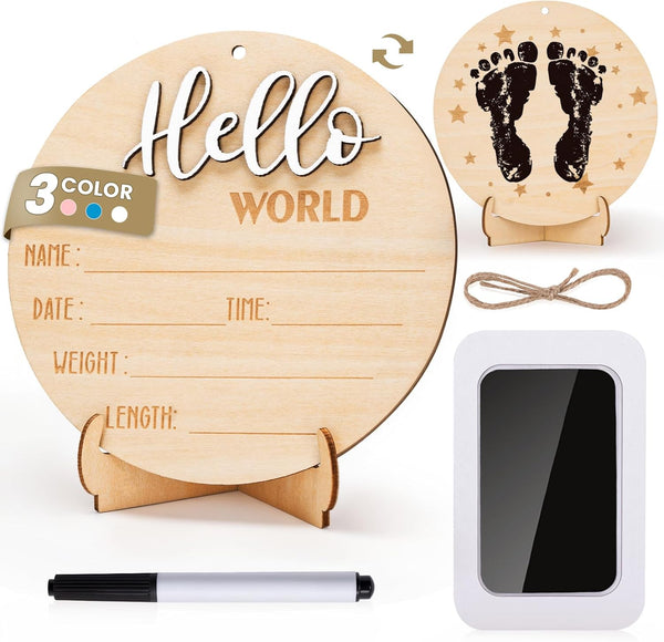 Hello World Sign for Baby Announcement: Gender-Neutral Wooden Welcome Newborn Signs for