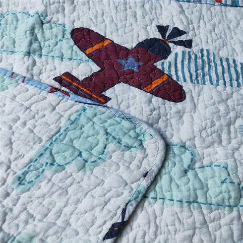 House Airplane Plane Quilt, Baby and Toddler Quilt Bedspread, Boys Girls Kid's Quilt, 43" X 51"