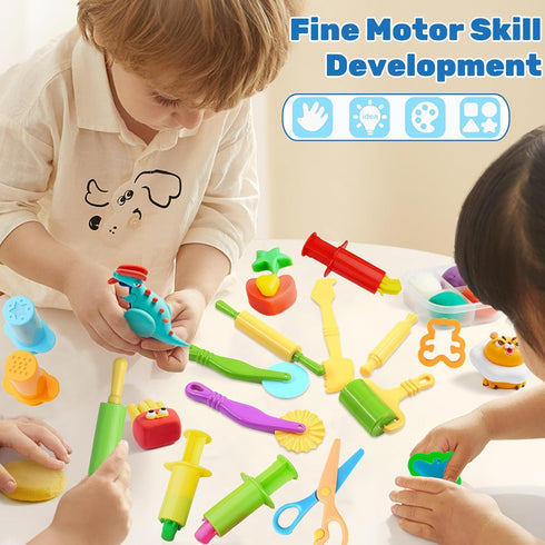 Playdough Tools for Kids, 24 Pieces Set with Rolling Pins, Cutters, Extruders, and Scissors