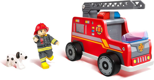 Playset| Hape Fire Truck Wooden Fire Engine Toy with Action Figure & Rescue Dog