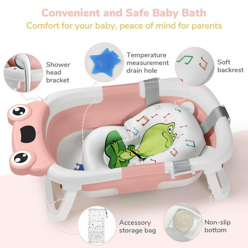 0-3-6-12 DEANIC Collapsible Baby Bathtub with Baby Washcloth, Portable Infant Bathtub with Soft Baby Bath Support