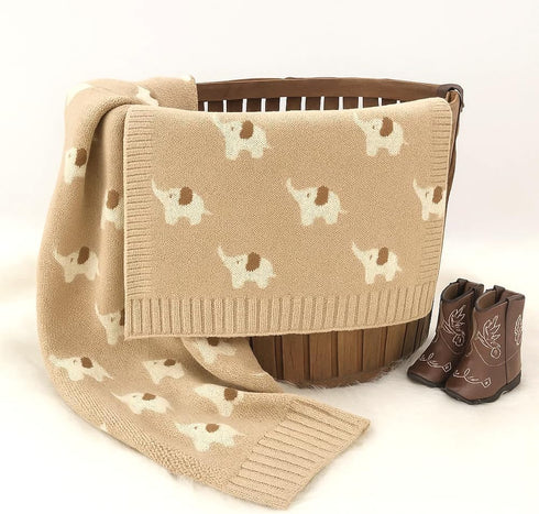 Cozy 36x28 Cotton Baby Blanket Knit Soft Swaddle Receiving Blankets Toddler Infant Blanket with Lovely Elephant