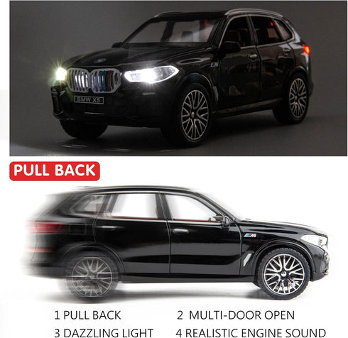 BDTCTK 1:32 Compatible X5 SUV Model Car Toy, Zinc Alloy Pull Back Car with Sound and Light (Black)