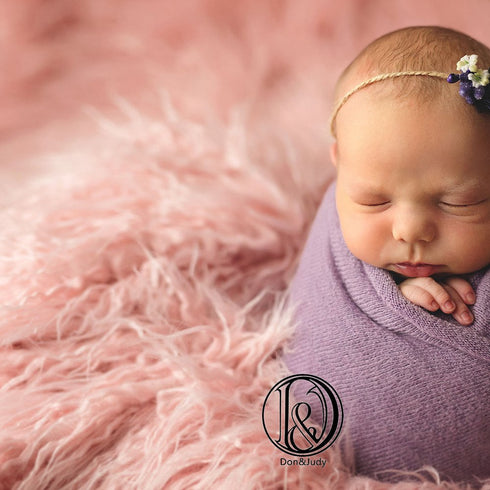 Newborn Photo Props Faux Fur Round Blanket, 23.6 inch Soft Baby Boy Girl Photo Mat, Light Pink