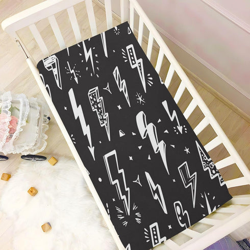 Fitted Crib Sheet for Boys Girls Lightning Bolts Black Baby Crib Sheets Bassinet Sheets Crib Mattress Bed Sheets for Toddler Newborn Infant 27 x 39 in by Caikeny