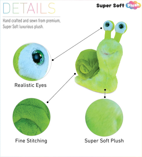 DolliBu Green Snail Plush - 7 Inch Realistic Stuffed Animal Snail Toy for Kids and Adults