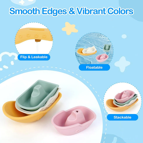1-3, 12 6-12 MCGMITT Baby Bath Toys for Kids Ages PCS Silicone Mold Free Bathtub Toys for Months, Soft Stacking Cups