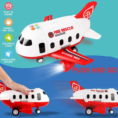 Set 3 4 5 6 Dwi Dowellin Airplane Toys with Fire Truck Cars Toy and Play Mat,Plane with Light Up and Sounds,Birthday