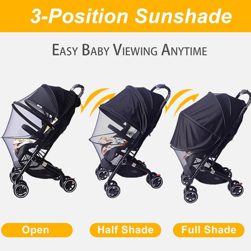 UPF50+ 2-in-1 3D Sunshade Stroller Cover, Stroller Sun Shade with Two-Way Zipper, Universal Breathable Baby Mosquito