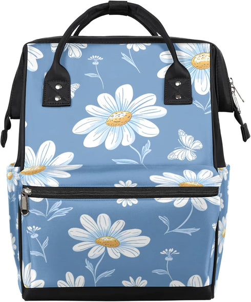 Hsnar Refreshing Daisy Flowers Waterproof Diaper Bag Backpack Large Capacity Baby Bag with