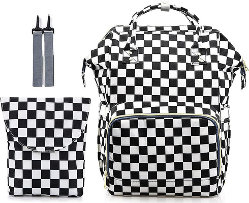 MCWTH Checkered Diaper Bag Backpack Set for Baby Girls Mom, Large Capacity Multi-Function