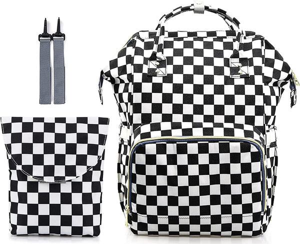MCWTH Checkered Diaper Bag Backpack Set for Baby Girls Mom, Large Capacity Multi-Function