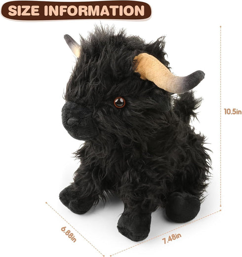 Cute Highland Cows Stuffed Animals,10.5 inches Two Color Realistic Cow Plush Toy,Animals Cattle Plush Farm Toy,Farm Plushie Christmas Birthday Present for Boys Girls Kids Grandchildren (Cute Black)