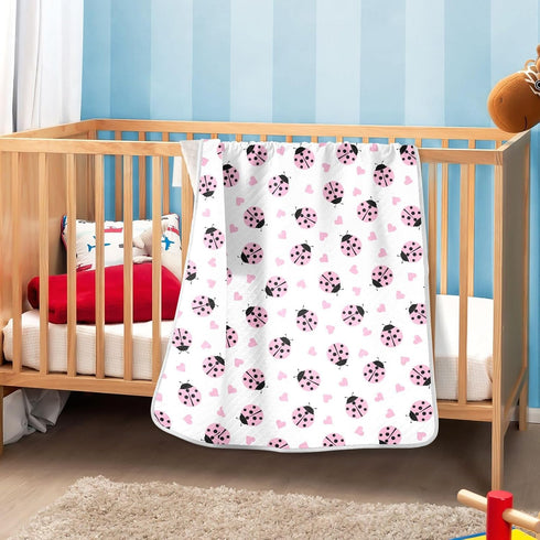 KICPOAY Cute Ladybug Heart Pink Baby Swaddle Blanket for Boys and Girls, Muslin Baby Receiving Swaddle Blanket, Soft