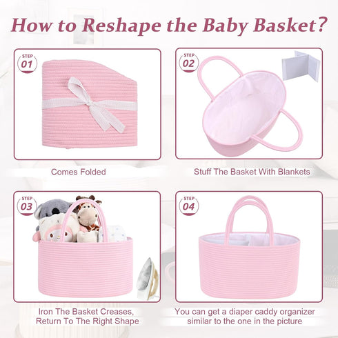 19L 16.8"x9.8"x9" Baby Diaper Caddy Organizer, Cotton Rope Diaper Basket, Changing Table Storage Caddy With Removable