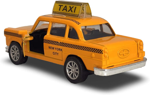 NYC Yellow Cab Taxi Toy with Pullback Action, Die Cast New York City Taxi (No Sound)