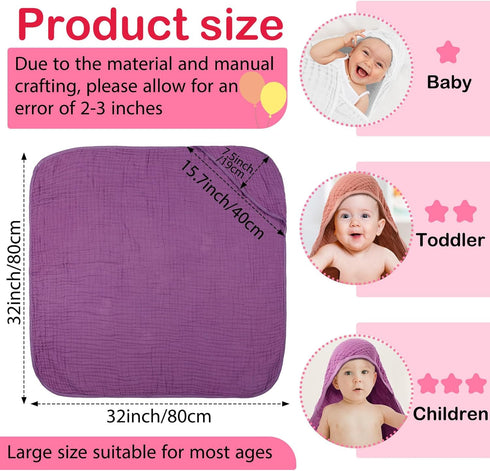 6 32"x 32" Peryiter Pcs Muslin Hooded Baby Towels, Cotton Newborn Bath Towel Muslin Infant Baby Blankets Absorbent