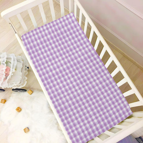 Vdsrup 52 28 9In Crib Sheets for Boys Girl Cute Light Purple Gingham Breathable Mini Crib Mattress Sheets Fitted