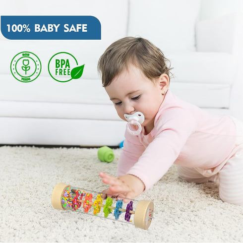 Rain Stick, 7.7” Wooden Rainmaker - Montessori Toys for Baby 3-12 Months, Infant Musical Instruments Gifts for Toddlers