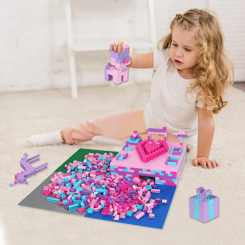 Reenwee Children's Building Bricks Set, 1000 Pieces Assorted Colors, 10" x 10" Square Base Plates, Compatible with
