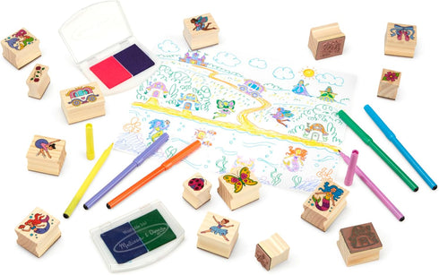 Set (30 6 2 2-Color Set Melissa & Doug Deluxe Wooden Stamp and Coloring Fairy Tale Stamps, Markers, Durable Stamp Pads)