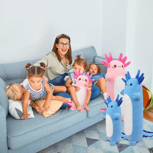 20" Auspicious beginning Cute Axolotl Stuffed Animal Plush Pillow, Soft Kawaii Cat face Pink Axolotl Body Pillow Long