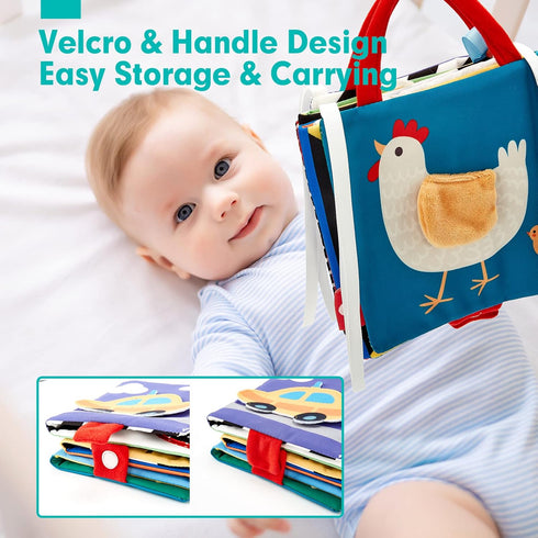 Baby Toys 0-6 Months, High Contrast Newborn Toys, Tummy Time Books with Crinkle, Squeaky Sounds