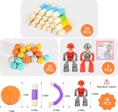 Bloomsmary 58PCS 3-5 4-7, set Extendable Magnetic Building Sticks, STEM Educational Montessori Toys for Toddlers