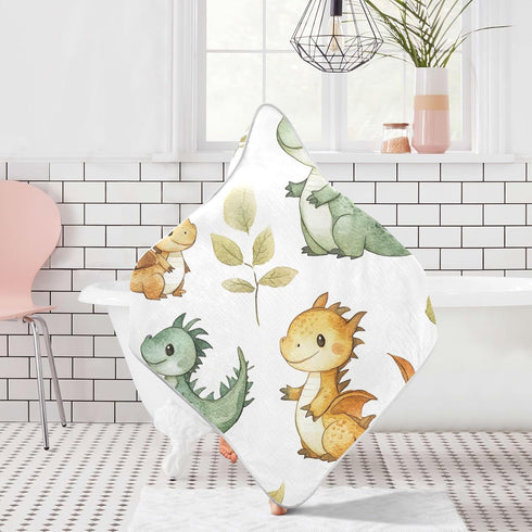 YETTASBIN 30 30 Inch Cartoon Dragon Baby Towel, Ultra Soft Absorbent Cotton Baby Hooded Bath Towel for Newborn Baby Boy