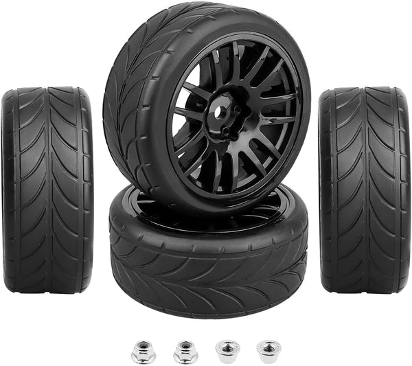HobbyPark Glued 1/10 On-Road RC Touring Tires and Wheels Set for 1/18 Traxxas Latrax Teton (4-Pack, Color A)