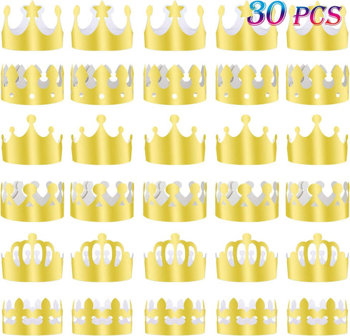TUPARKA 30 Pcs Paper Crown Golden King Crowns, Gold Foil Party Crown Hat Cap for Birthday Celebration, Baby Shower