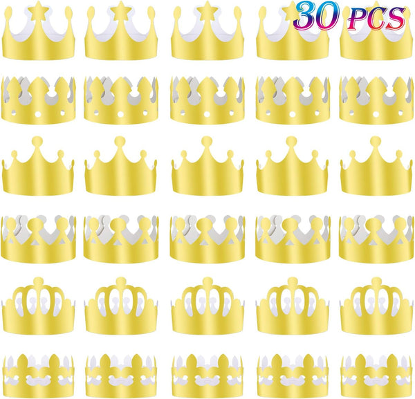 TUPARKA 30 Pcs Paper Crown Golden King Crowns, Gold Foil Party Crown Hat Cap for Birthday Celebration, Baby Shower