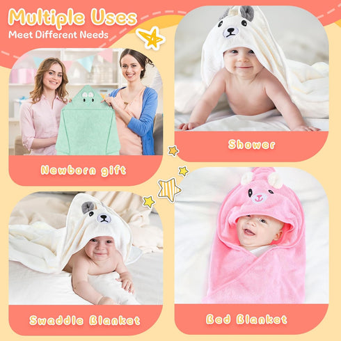 4 31.5 31.5 Inch Preboun Pcs Baby Bath Towel x Coral Fleece Baby Hooded Towel Absorbent Soft Babys Towels for Newborn