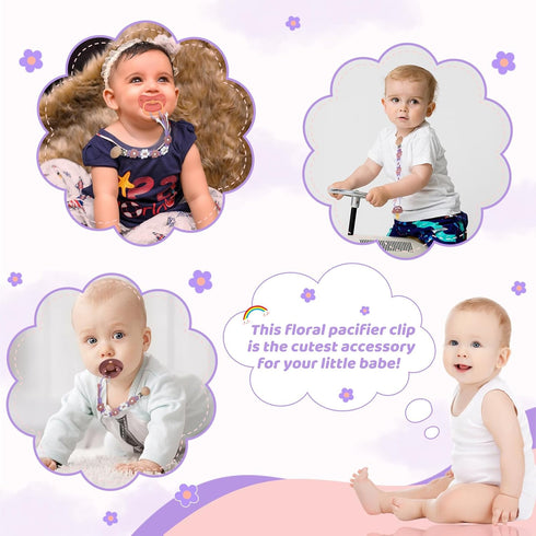 (2pack:Lavender 2) Pacifier Clip for Boys Girls Floral Daisy Macrame Baby Paci Clip Pacifier Holder Leash Boho Wooden