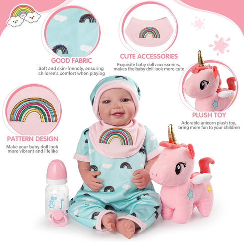 BABESIDE 8 Pcs Reborn Baby Doll Clothes - Includes Bassinet for 17-22 Inch Dolls, Baby Doll Accessories Set