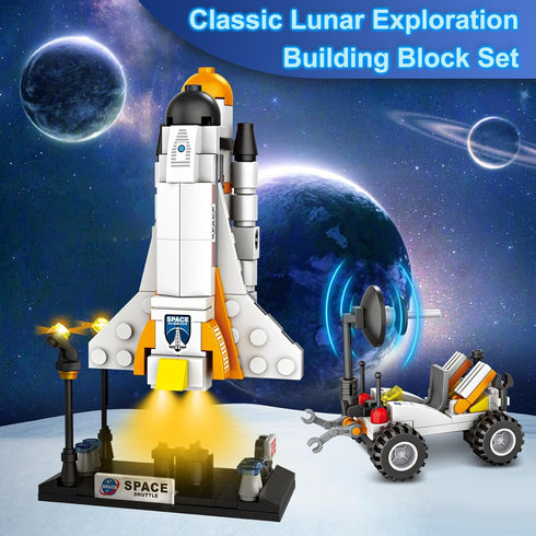 Space Exploration Shuttle Toys for Boys, STEM Aerospace Building Kit with Rocket, Space Shuttle, Moon Buggy, Satellite