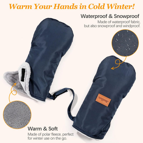 Zooawa Stroller Gloves, Universal Stroller Hand Muff with Warm Polar Fleece, Baby Stroller Gloves with Hook and Loop