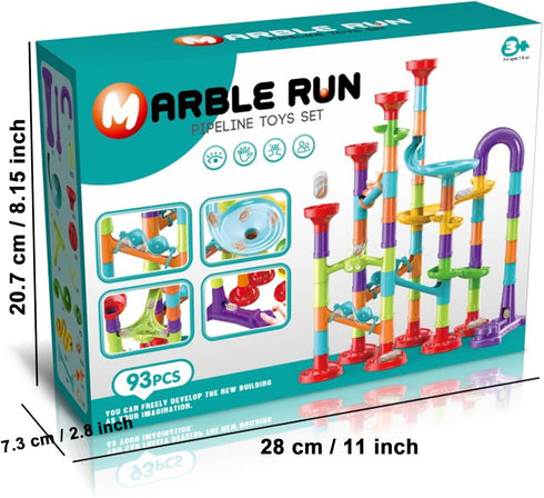 93 PCS Marble Run Premium Set - STEM Educational Building Block Toy with 30 Glass Marbles for Kids - Marble Maze Game